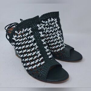 Mulberry Woven Leather Strappy Wedge Sandals White Green Italy 38 EU / 7.5 US
